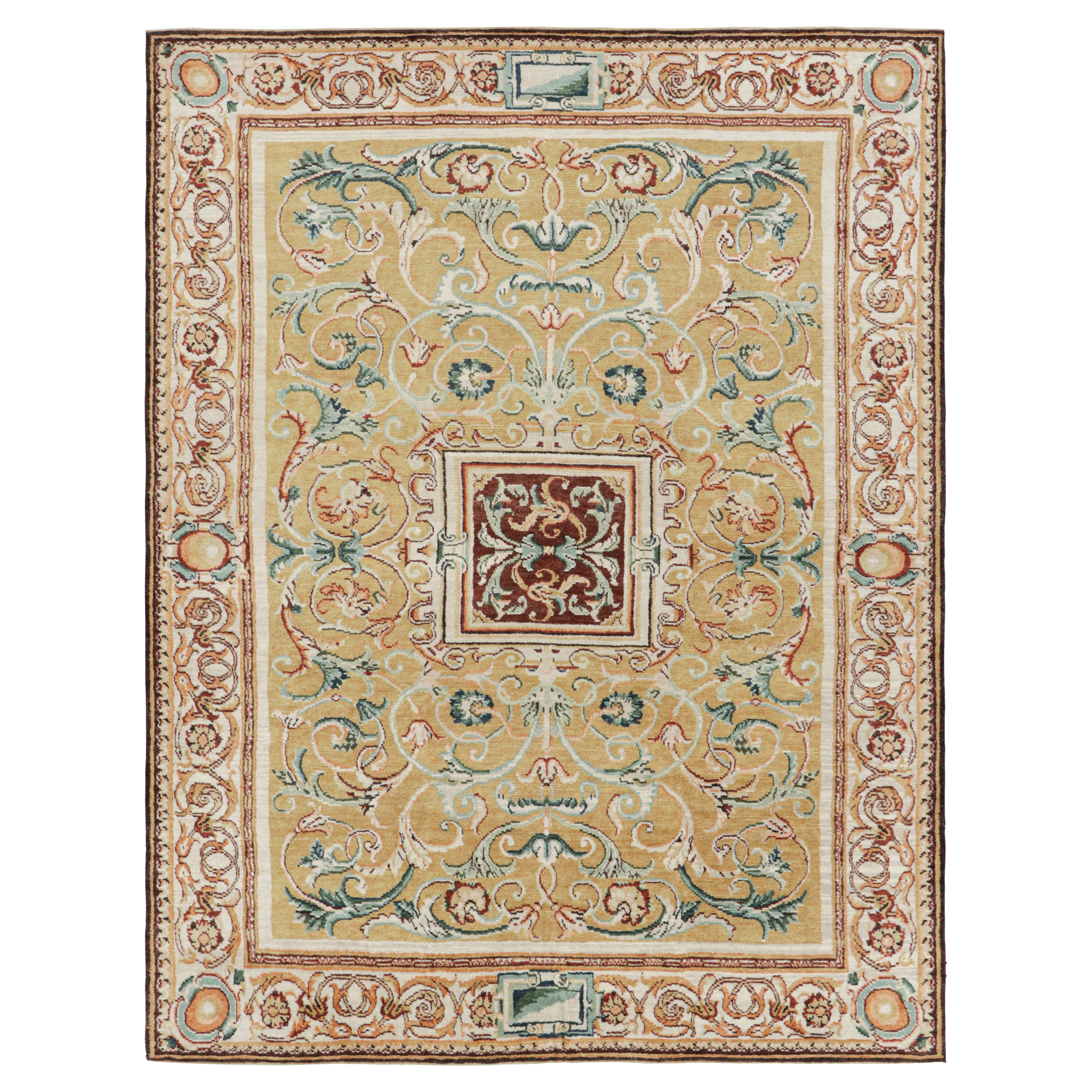 Alfombra de estilo europeo Rug & Kilim en dorado con motivos florales y medallón