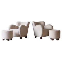 Superb Pair of Lounge Chairs and Ottomans, Newly Upholstered in Pure Alpaca