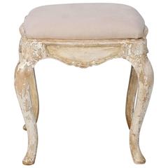 Antique French Upholstered Stool with Original Painted Frame