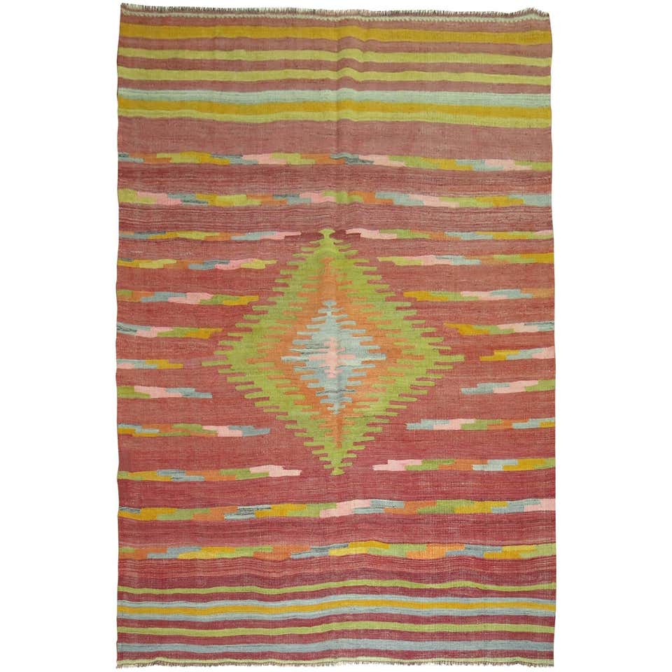 Distressed Vintage Turkish Kilim Area Rug with Aztec Southwest Navajo ...