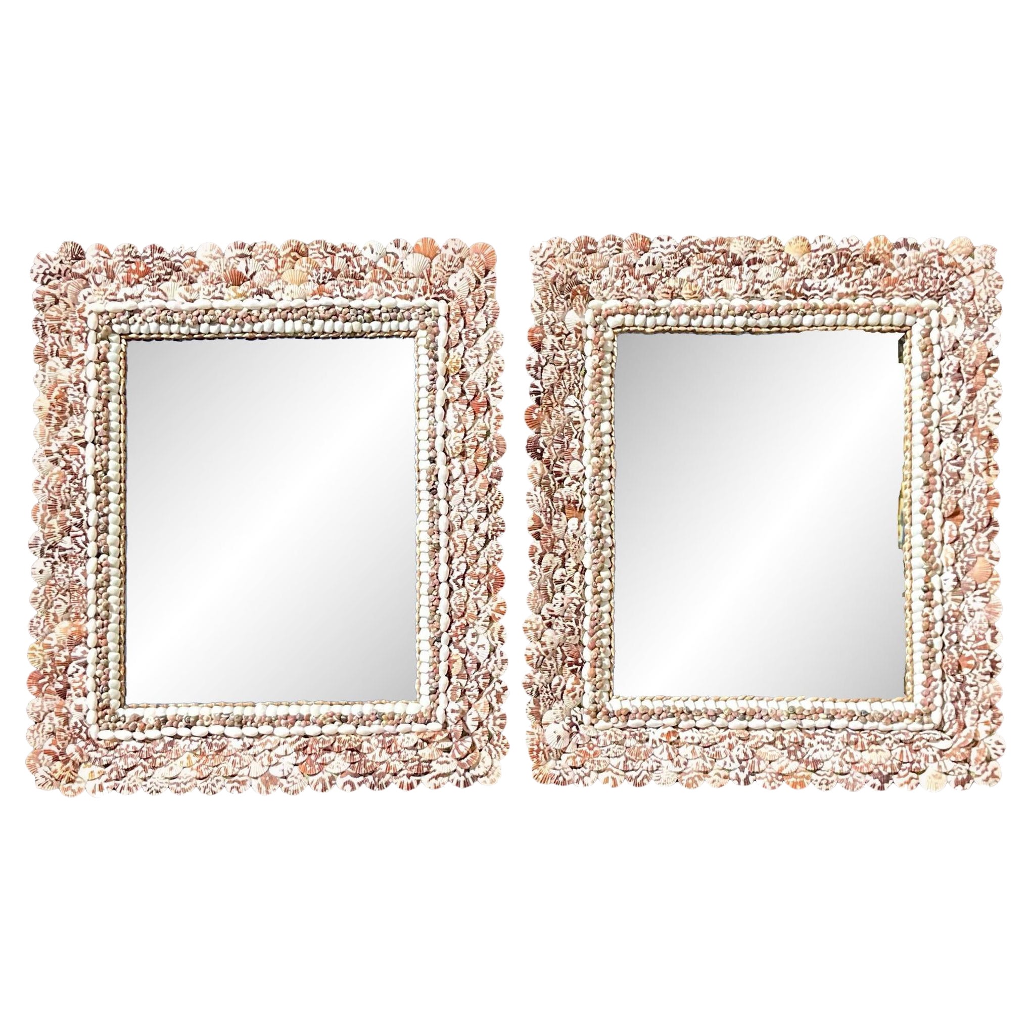 Vintage Coastal Shell Encrusted Mirrors - a Pair For Sale at 1stDibs