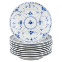 Royal Copenhagen Blue Fluted Half Lace, set of nine cake plates in porcelain