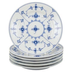 Royal Copenhagen Blue Fluted Plain. Six cake plates in porcelain