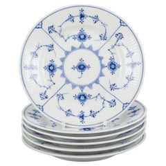 Royal Copenhagen Blue Fluted Plain. Set of six cake plates in porcelain