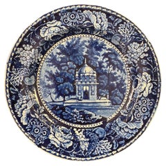 Blau-weißer 7,5-Zoll-Teller Teller John Hall & Sons Oriental Scenery- Tomb
