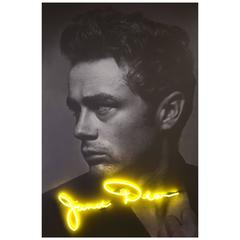 Wall Decoration Photograph on Dibond James Dean with Yellow Neon Tube Light 2