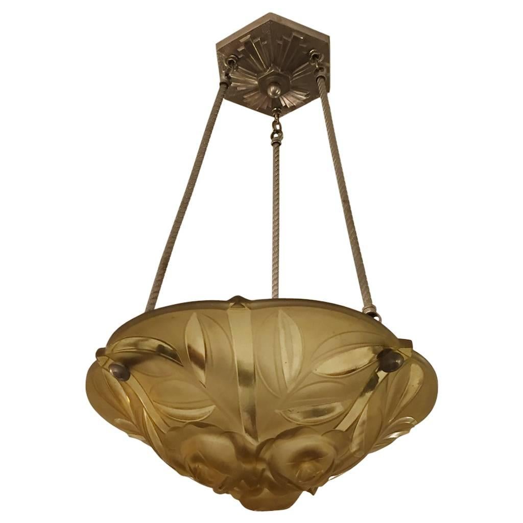 French Art Deco Floral Chandelier  For Sale