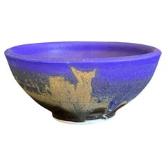 Vintage Tashiko Tazaezu Signed Japanese Hawaiian Makaha Blue Pottery Chawan Tea Bowl
