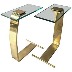 Pair of Side Tables in Brass and Glass by Design Institute of America (D.I.A)