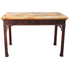 18th C English Chinese Chippendale Mahogany and Marble Slab Table