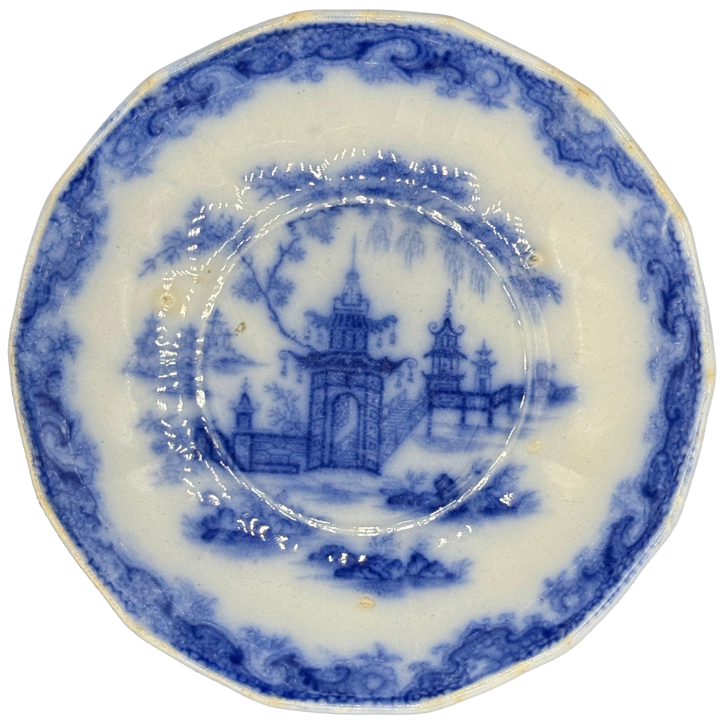 Plato azul y blanco, Staffordshire Patrón inglés Whampoa Impreso por transferencia en venta