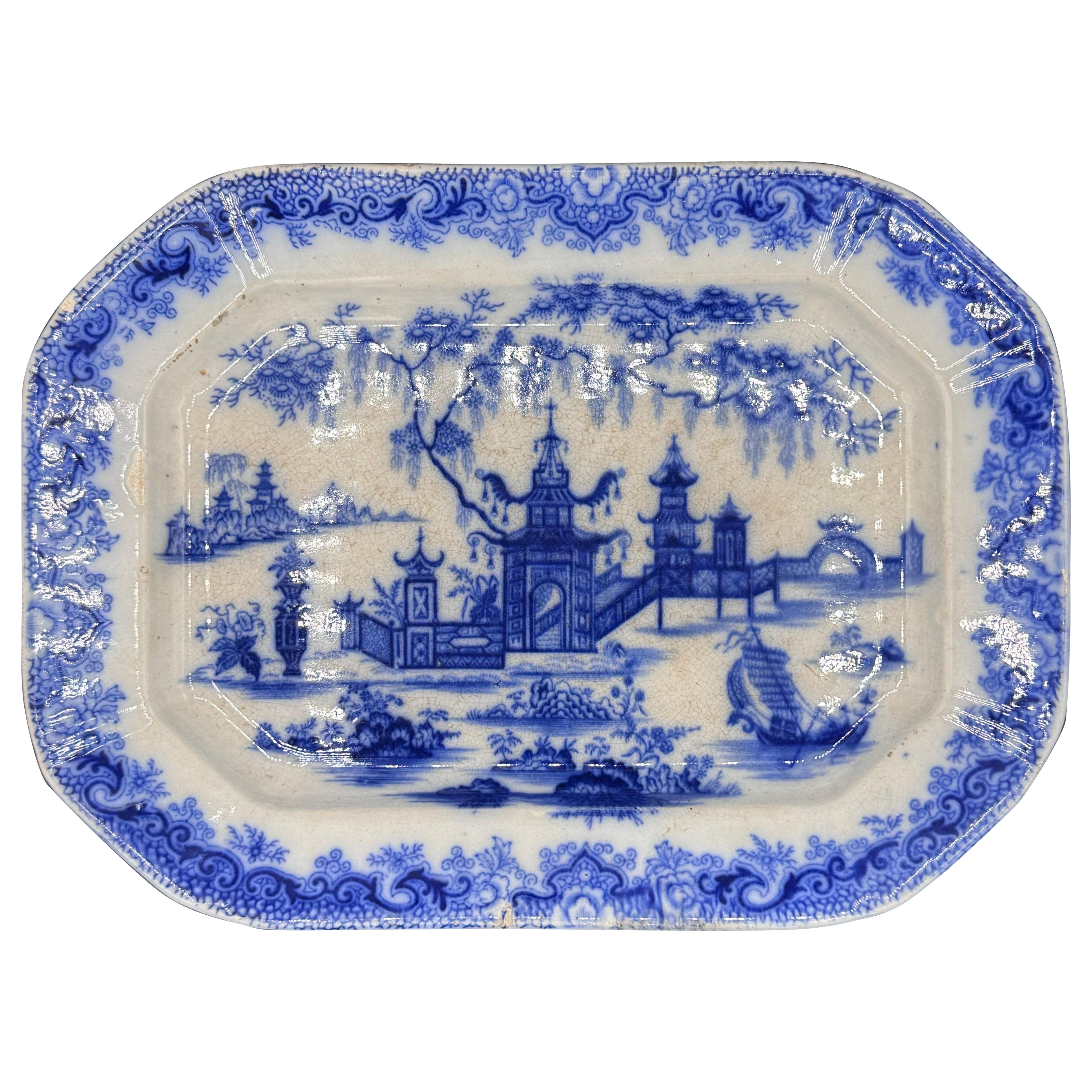 Piatto blu e bianco "Whiting Pattern" Transferware