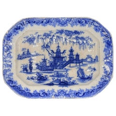Piatto blu e bianco "Whiting Pattern" Transferware
