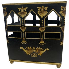 1980s Vintage Italian Style Tole Black and Gold Wastebasket