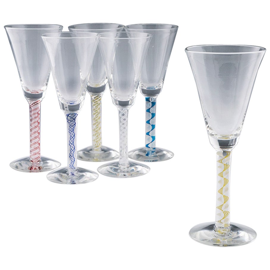 Six Mike Hunter Colour Twist Stem Wine Goblets