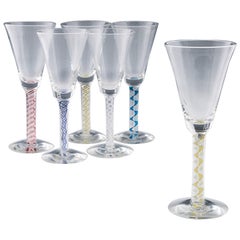 Six Mike Hunter Colour Twist Stem Wine Goblets