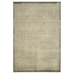 Hand-Knotted Wool Rug in Classic Gray and White, Contemporary Geometric Design