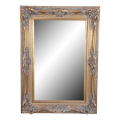 Vintage French Baroque Style Rectangular Gold Beveled Wall Over Mantel Mirror