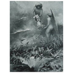 Grabado original antiguo " Las mil y una noches " según Albert Letchford. 1897