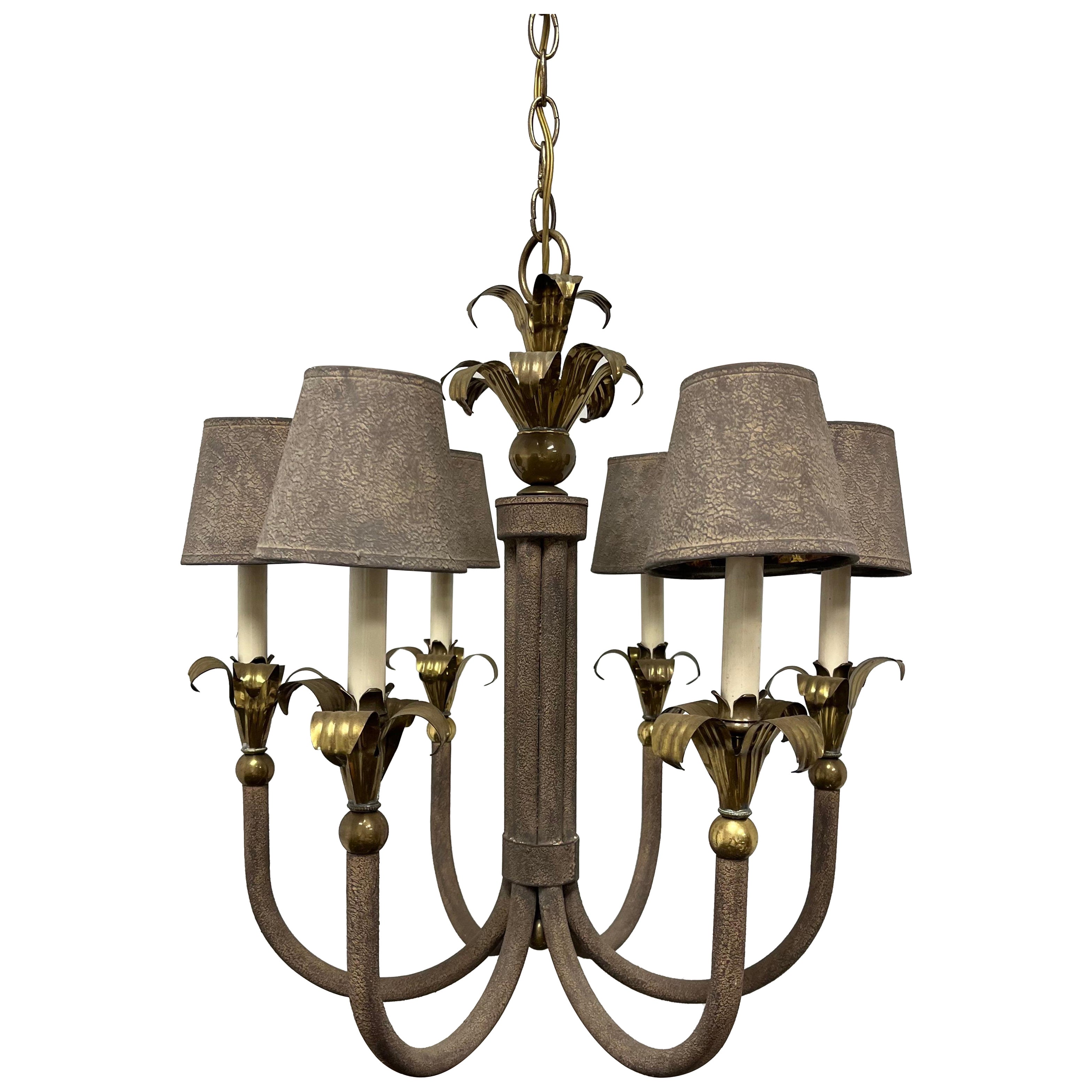 Vintage Palm Frond Chandelier Iron and Brass
