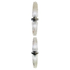 Pair of 1970s German Hoffmeister Leuchten Iced Iceberg Glass Wall Lights Sconces