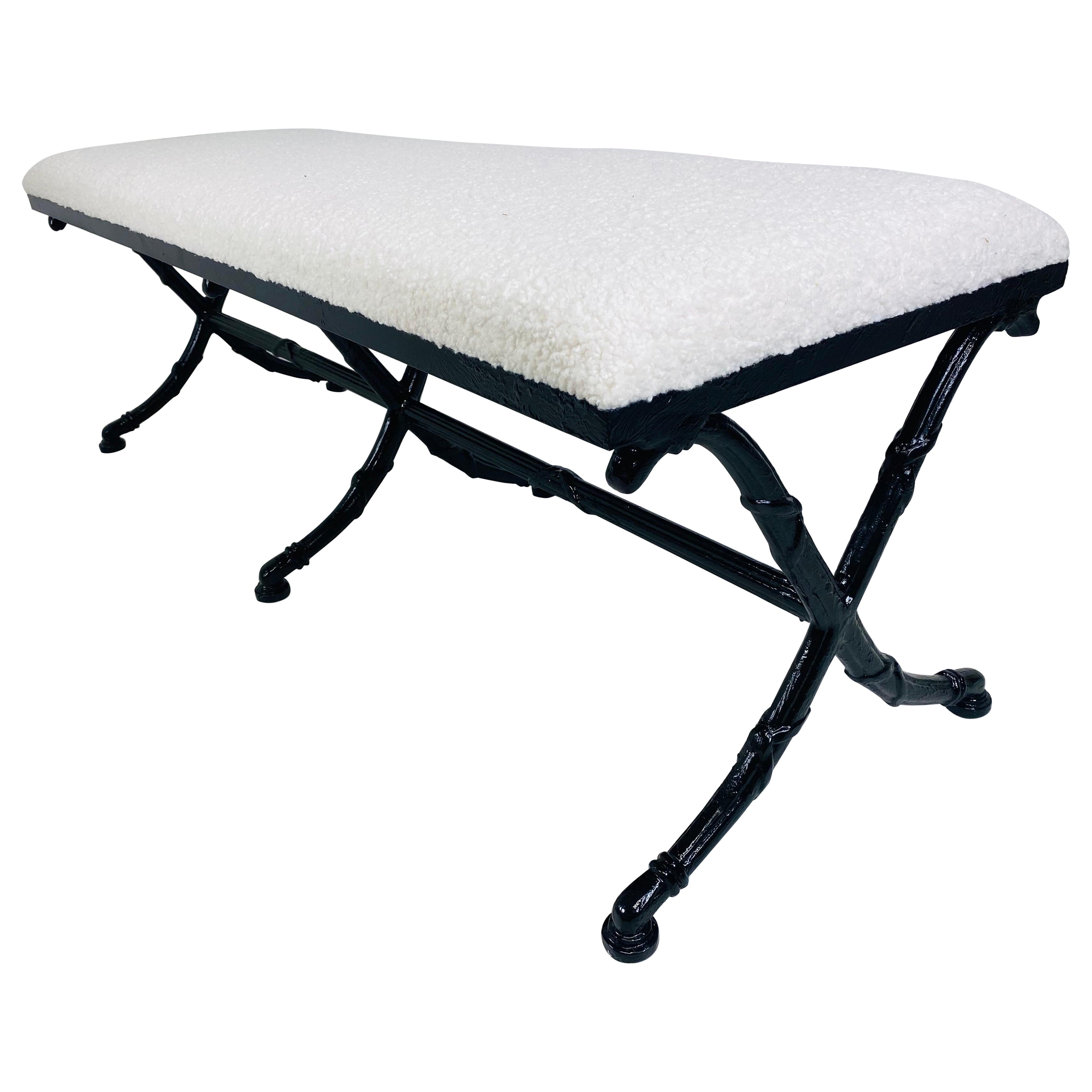 Mid-century hand forged wrought iron new upholstered bench by Thomasville
