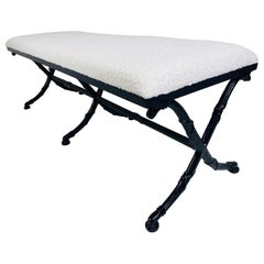 Mid-century hand forged wrought iron new upholstered bench by Thomasville