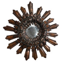Antique Beautiful Starburst Sunburst Wood Mirror France, circa 1910s