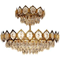 Vintage Crystal Glass and Brass Chandelier 