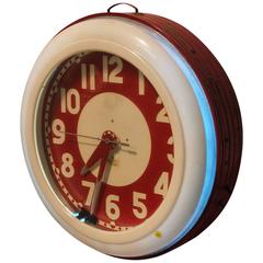 1930s Neon Clock by Cleveland Clock Company