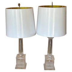 Élégante paire de lampes de bureau vintage réglables en cristal cannelé
