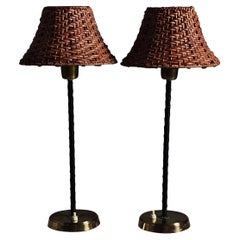Schwedische Designer-Tischlampen aus Messing und Leder, Falkenberg, 1960er Jahre