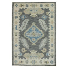 Turkish Oushak Rug Handwoven Wool Modern Gray Floral Rug 2'2" x 3'1"