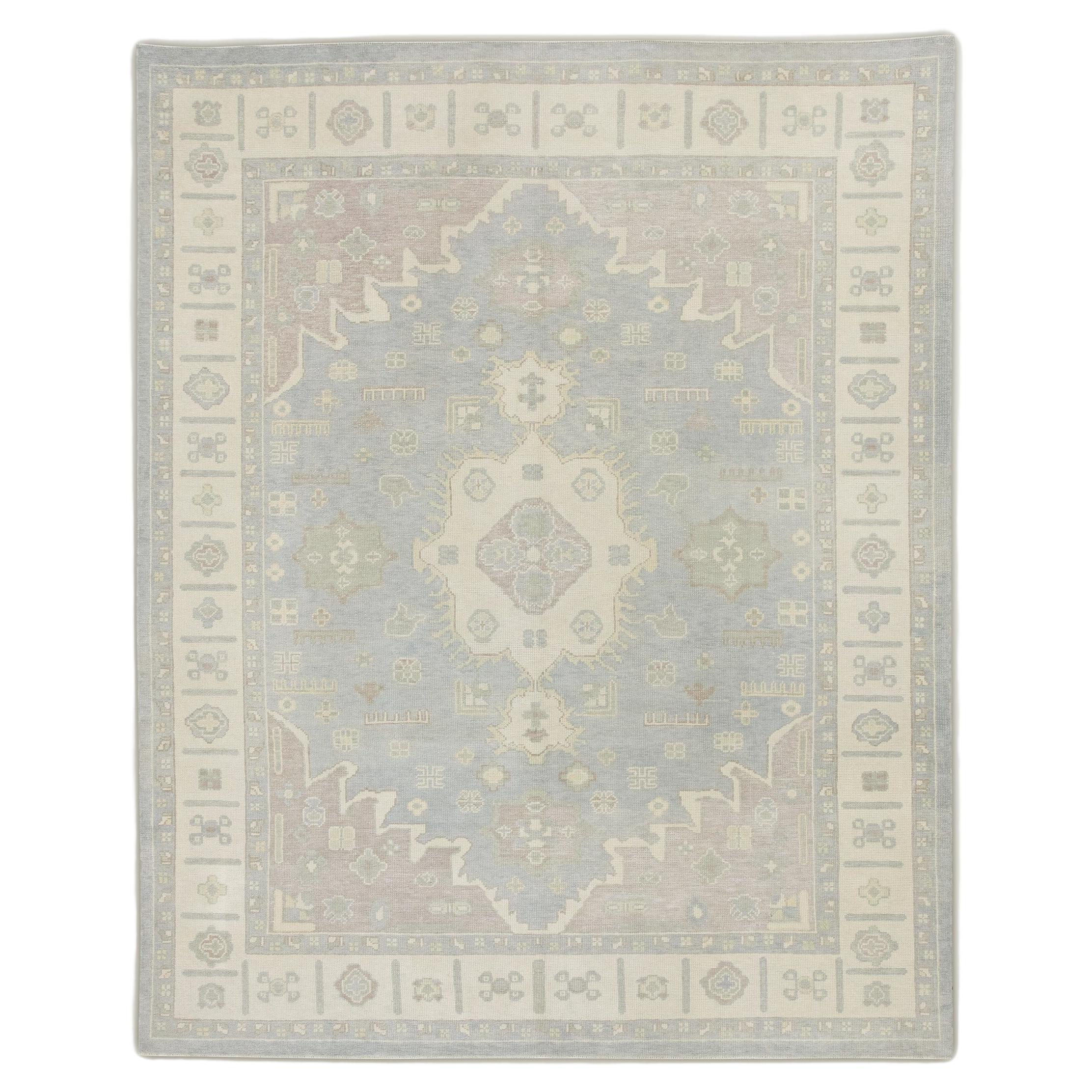 Turkish Oushak Rug Handwoven Wool Blue & Purple Rug 7'11" x 9'10"