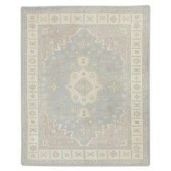 Turkish Oushak Rug Handwoven Wool Blue & Purple Rug 7'11" x 9'10"