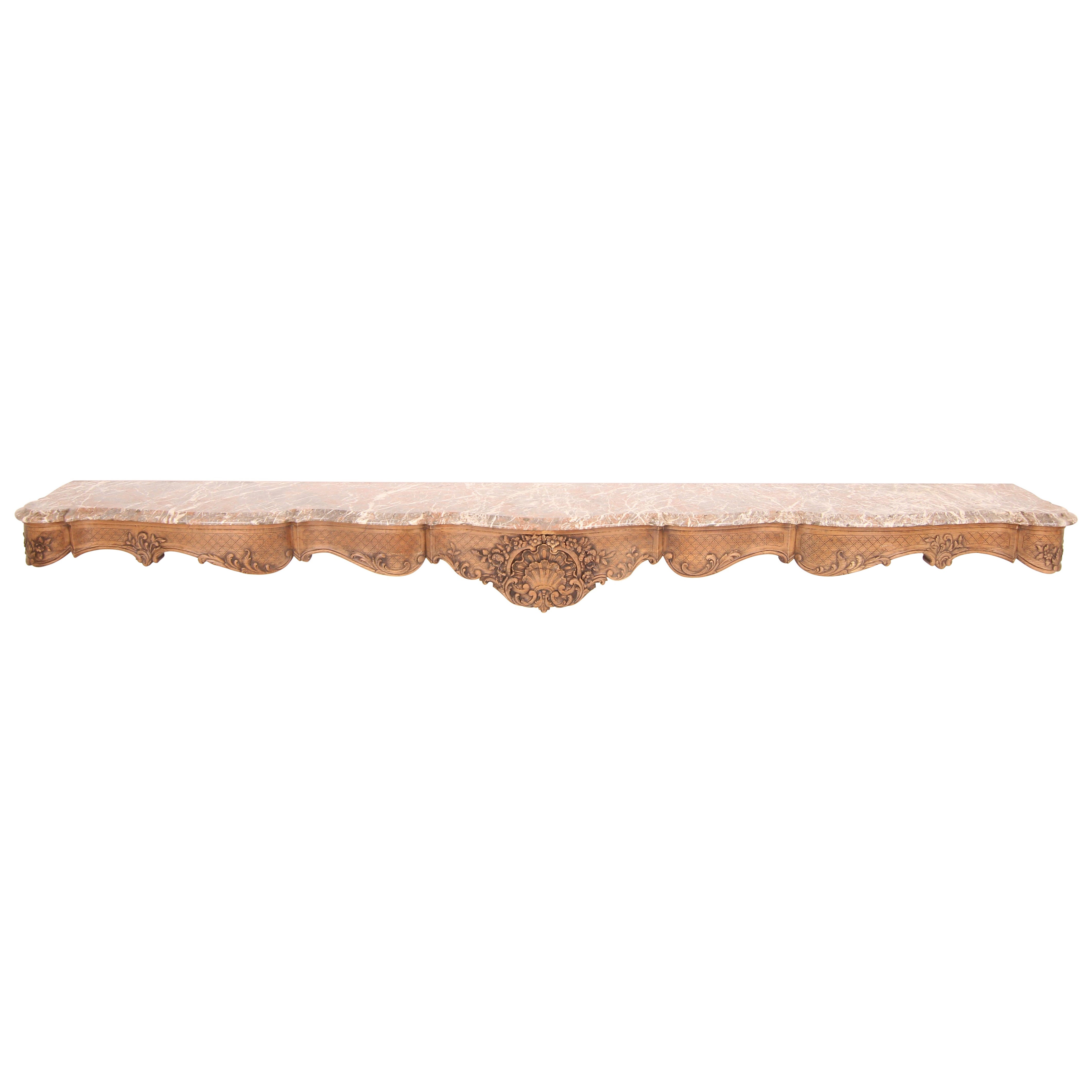 Large Late 19th Century Liégeoise Carved Oak and Marble Wall Mounted Console