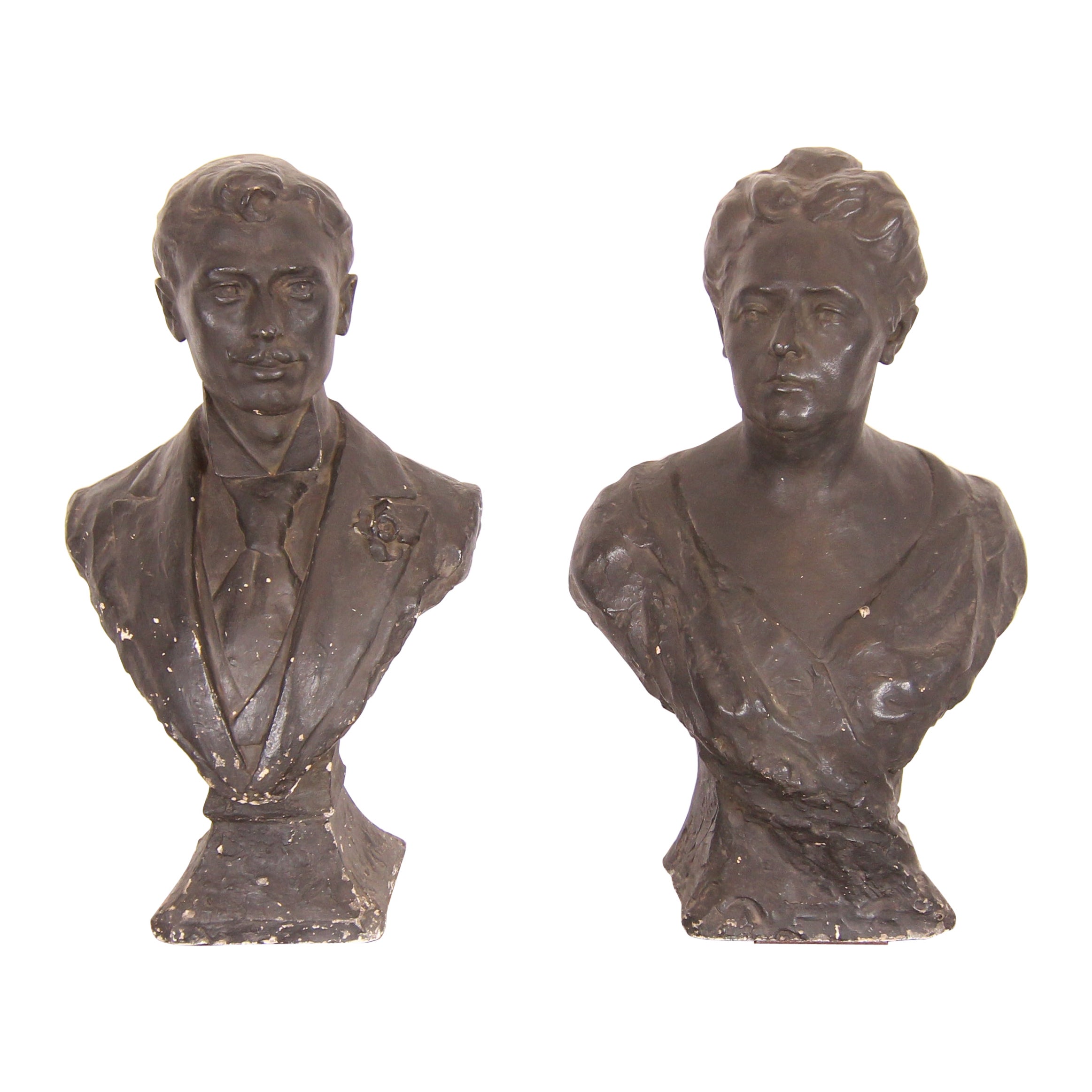 Bustos de escayola de Madame y Monsieur de principios del siglo XX