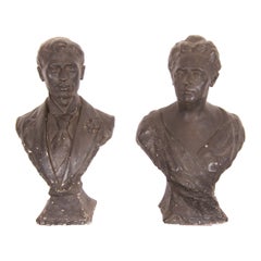 Early 20th Century Madame and Monsieur Plaster Busts