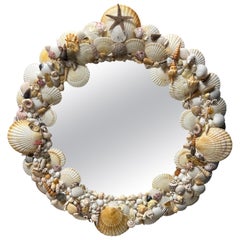 Late 20th Century Tony Douquette Style Sea Shell Encrusted Round Mirror