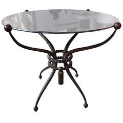 French Wrought Iron Gueridon With Mirrored Top By Robert Merceris