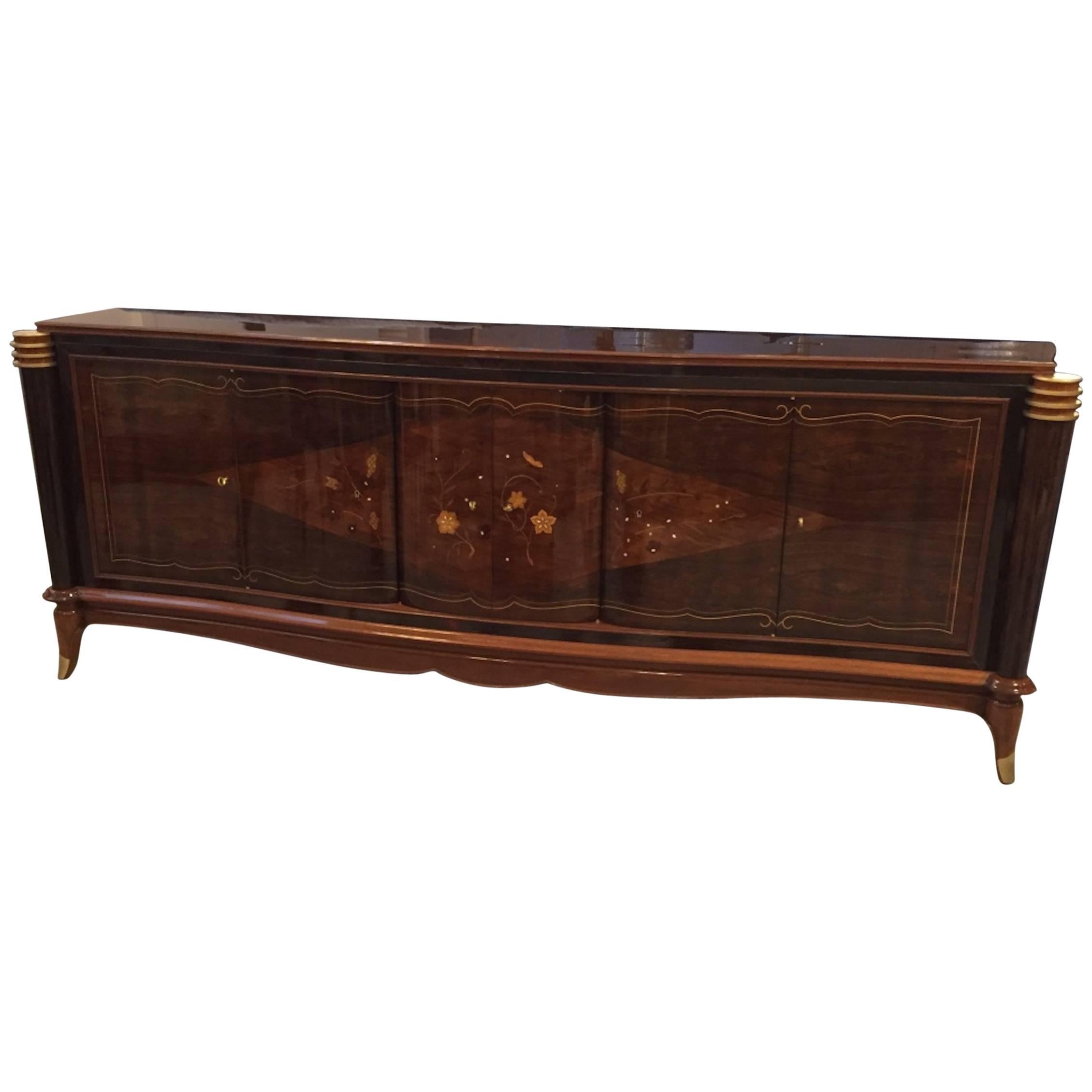 French Art Deco Six-Door Buffet in the Style of Jules Leleu For Sale
