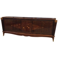 Antique French Art Deco Six-Door Buffet in the Style of Jules Leleu