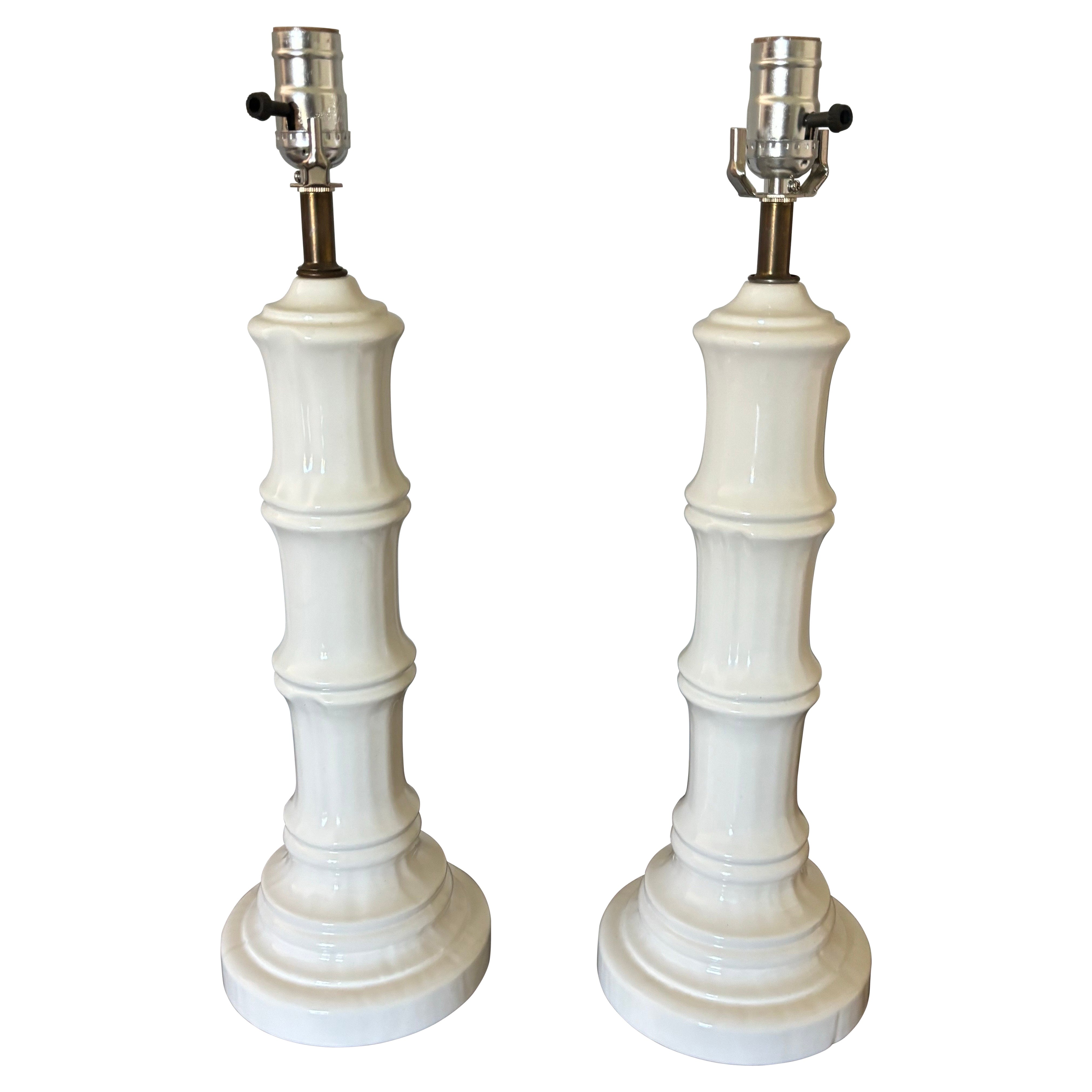 Pair of Mid Century Ceramic Faux Bamboo Table Lamps