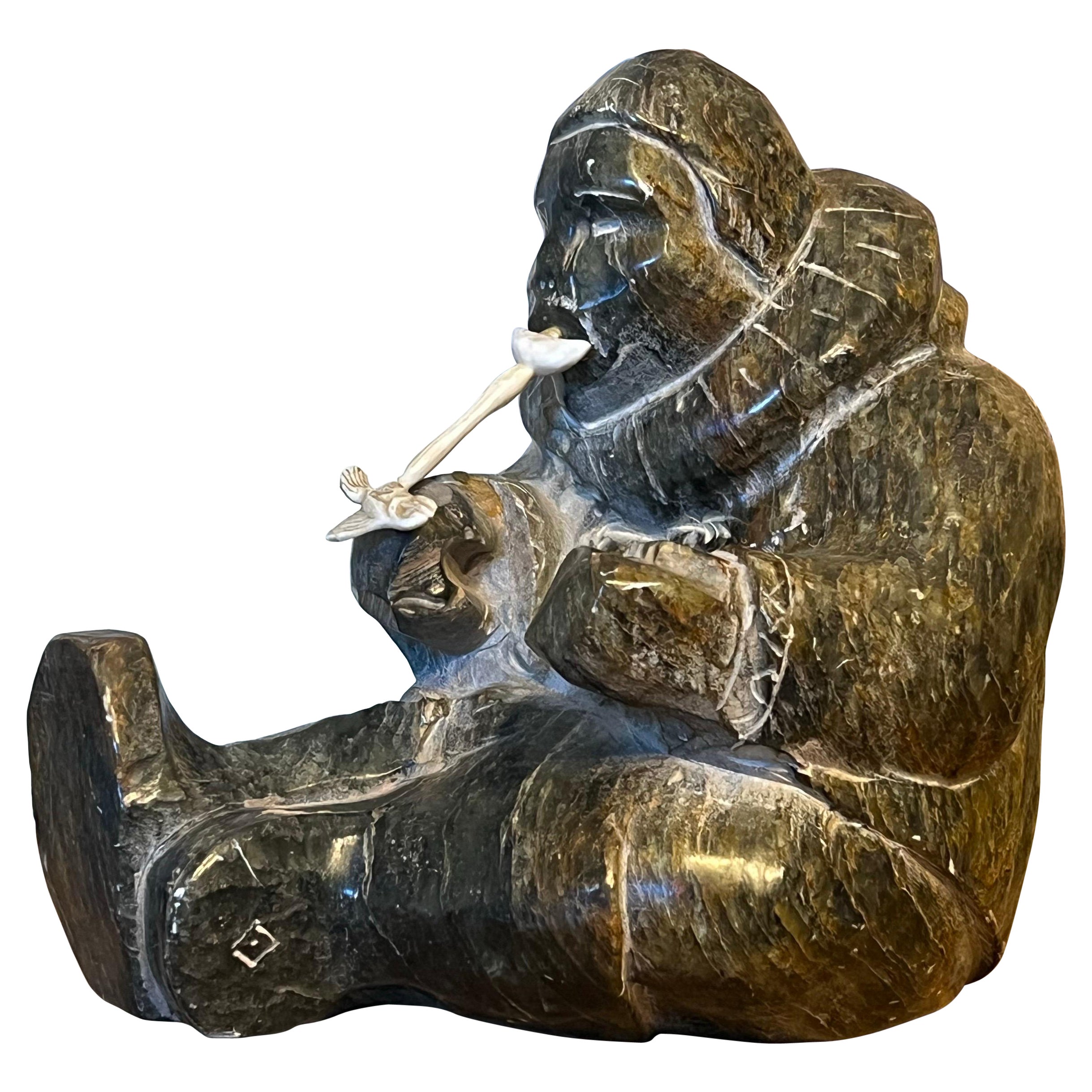 Vintage Handcarved Signed Inuit Style Sculpture possible soapstone