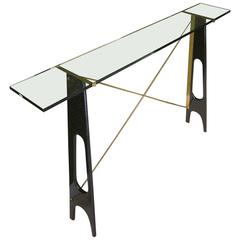 Mid-Century Black and Brass Console Table, Italy, 1960s