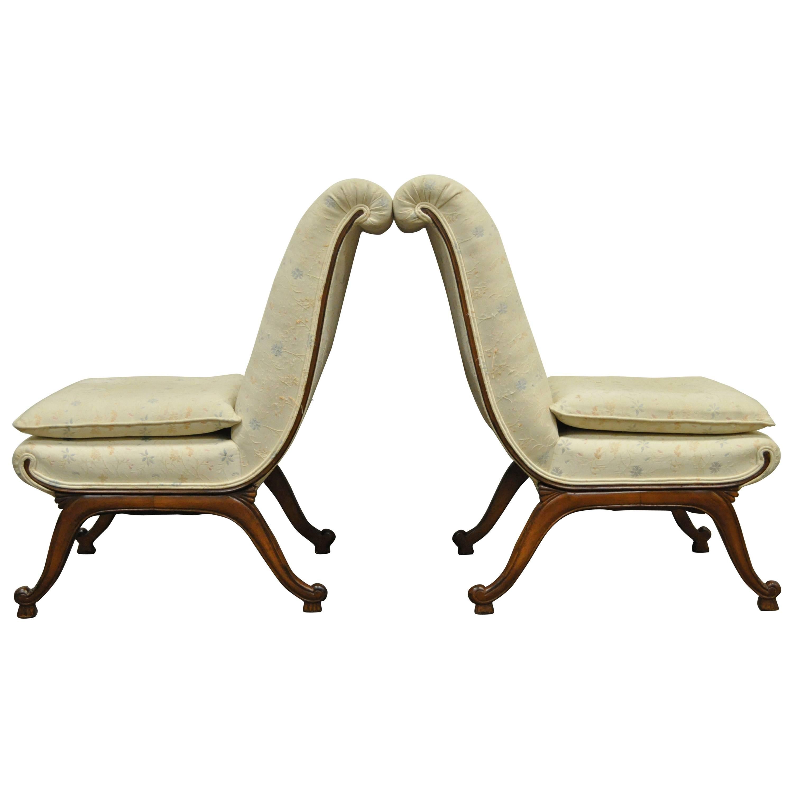 Pair of Vintage Hollywood Regency French Style Rolled Back Slipper Lounge Chairs