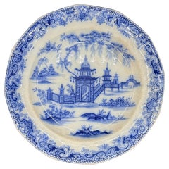 Plato azul y blanco 8,25" Staffordshire "Whampoa Pattern" Transferware
