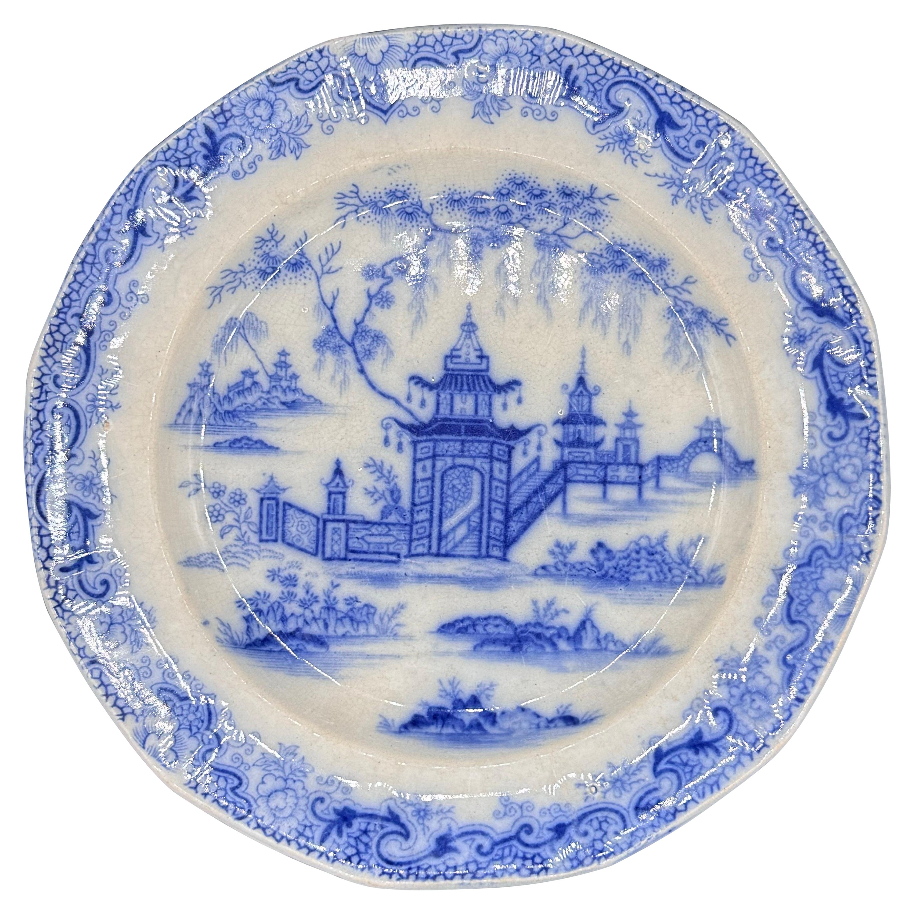 Plato azul y blanco 8,25" Staffordshire Transferware "Patrón Whampoa"