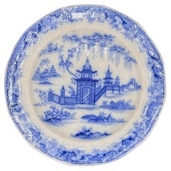 Blau-weißer Teller 8.25 Staffordshire Transferware Whampoa Muster