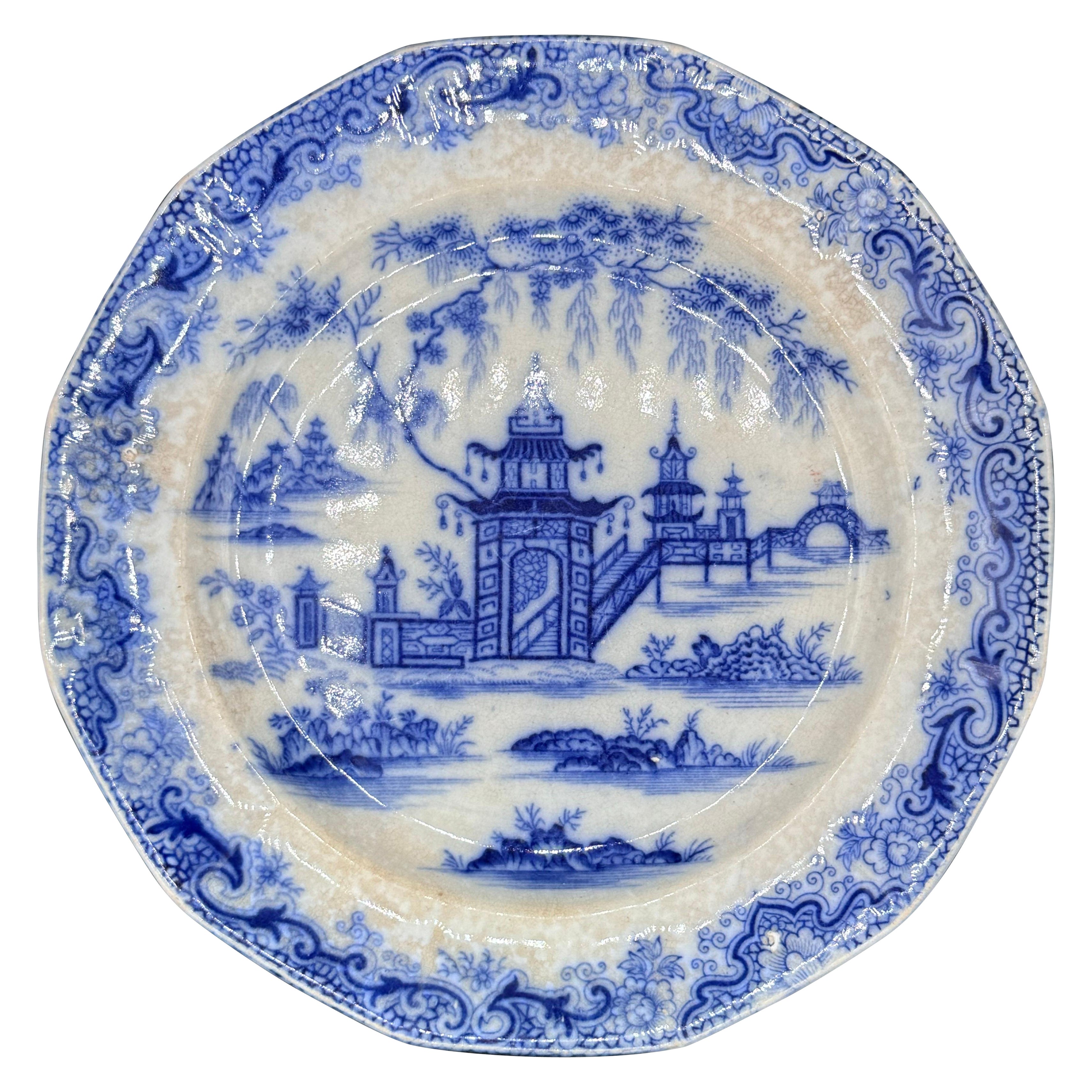 Plato azul y blanco 8,25" Staffordshire Transferware "Patrón Whampoa"